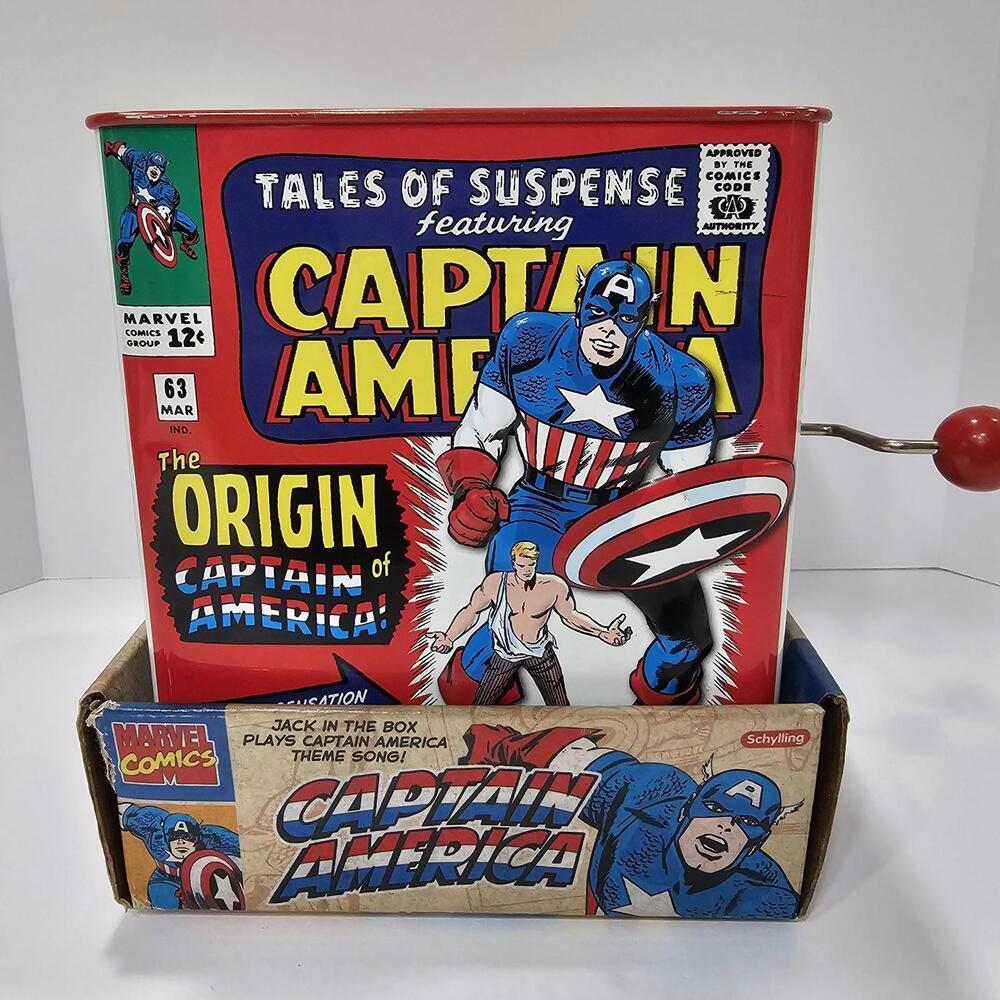 2005 Schylling Captain America Jack In The Box Tin Works Minty
